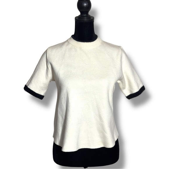 Zara Mock Turtleneck Soft Sweater Material White Tee with Black Trim - Picture 1 of 13